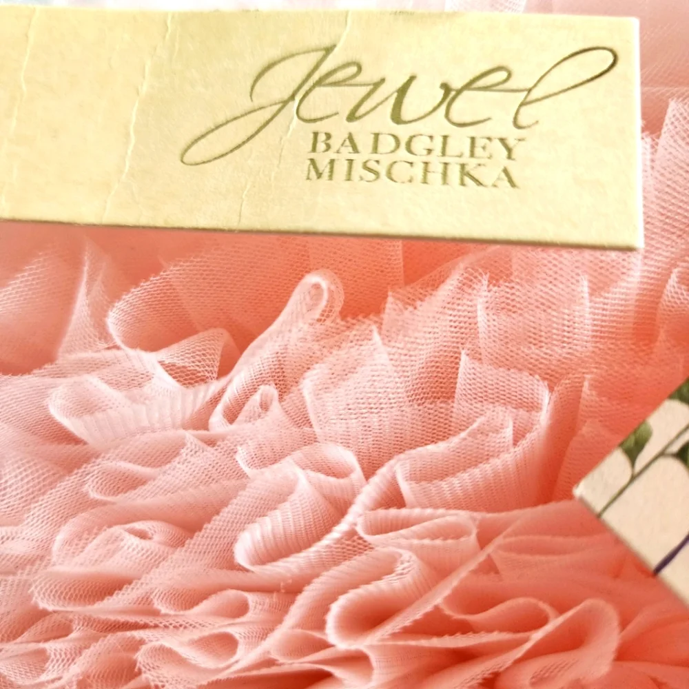 Badgley Mischka Jewel Jazzie Layered Tulle In Blush, Ruffled Clutch NWT Handbag